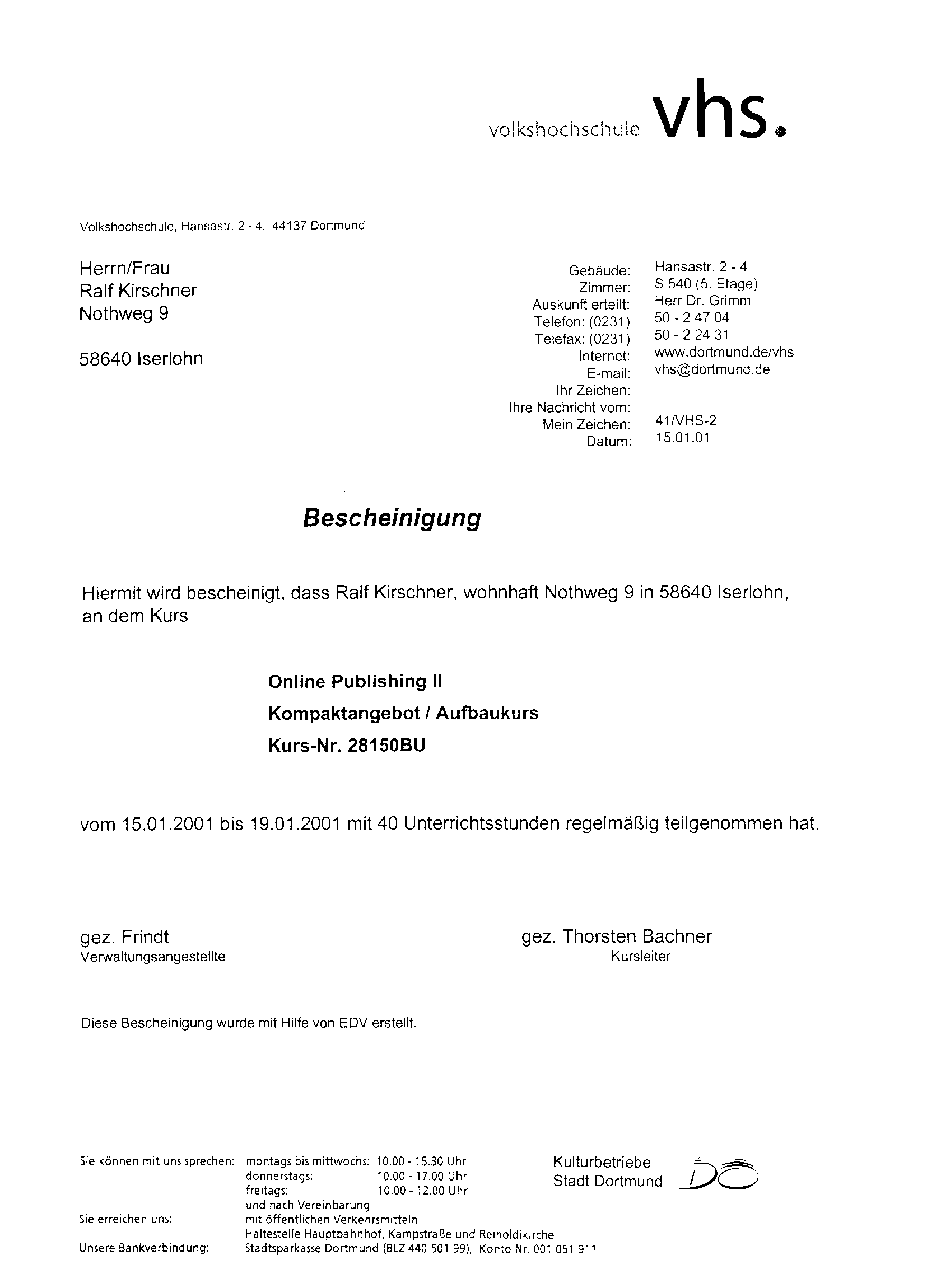 Teilnahmebescheinigung Onlinepublishing II