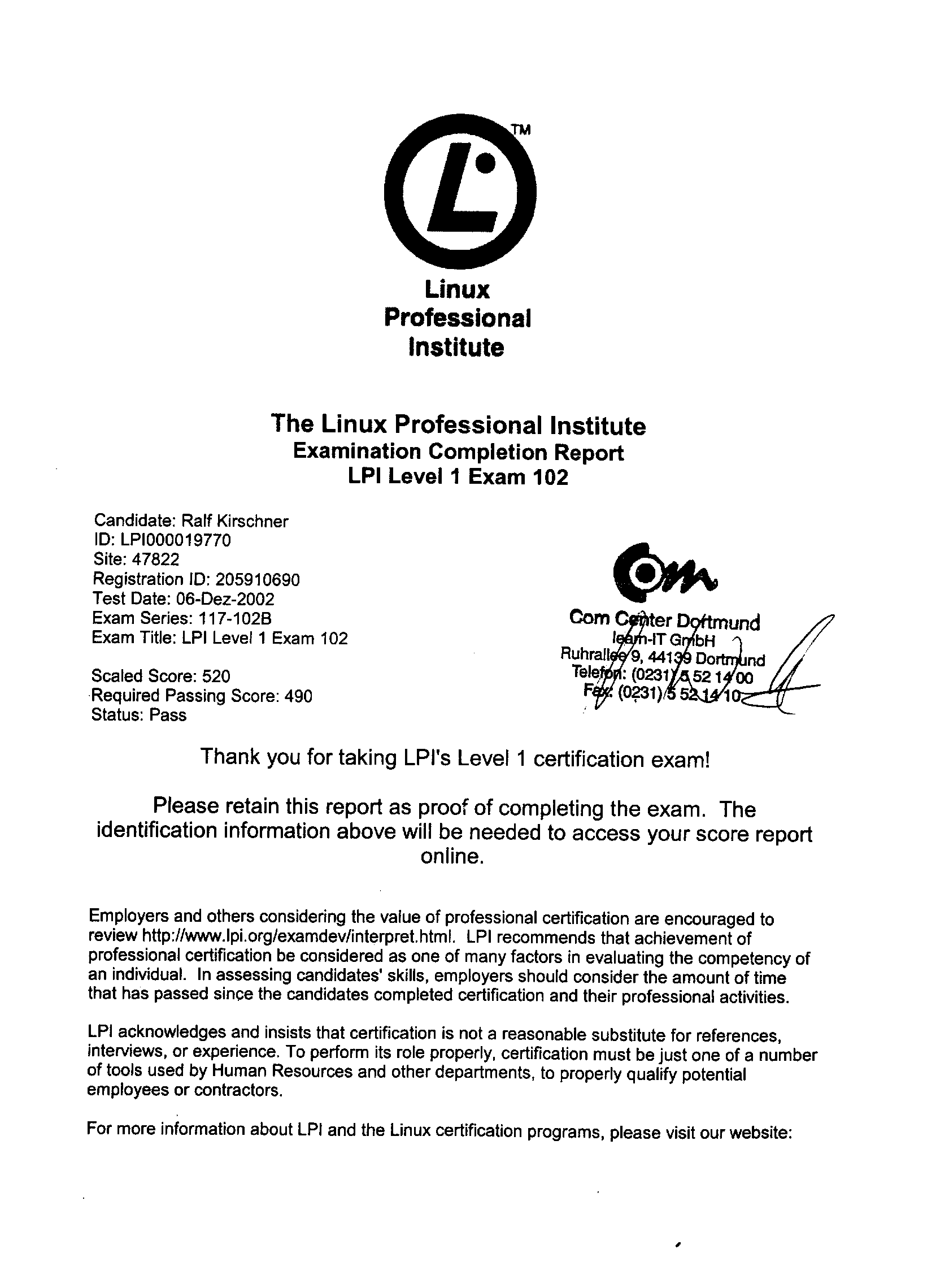 Zeugnis Linux LPI 102_1